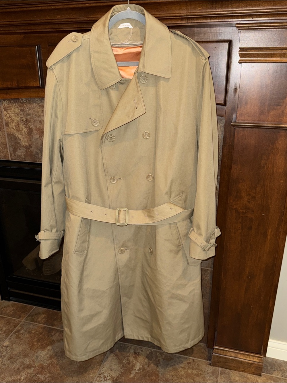 Vintage 70s 80s Oleg Cassini Classic Tan Trench Coat 44R Khaki Belted Lined